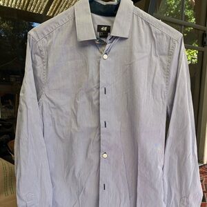 H&M Men's Light Blue Striped Dress Shirt Button Down